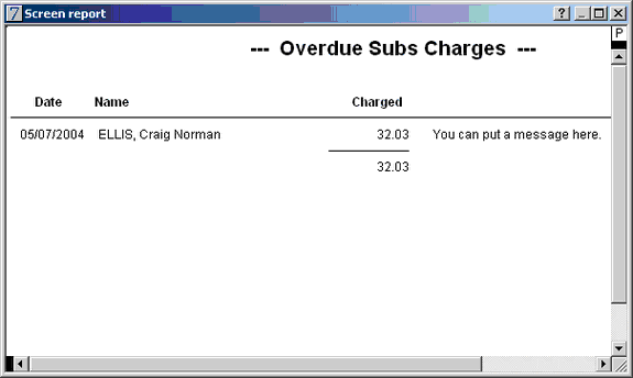 subs overdue charges report